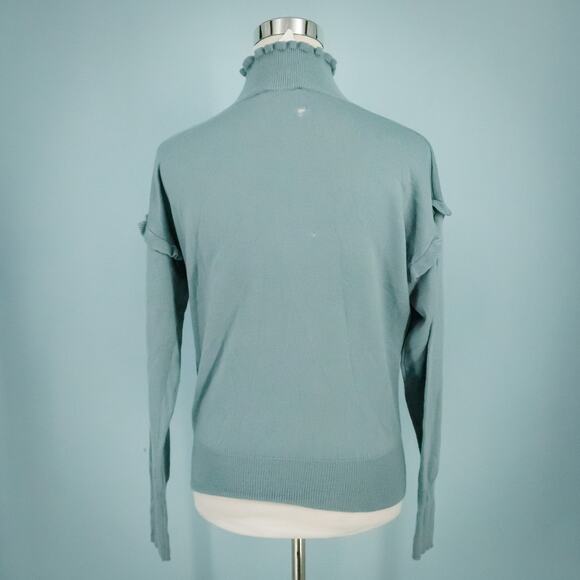 Rebecca Taylor Size XS Blue Mock Ruffle Neck Long Sleeve Merino Wool Sweater - Picture 3 of 9